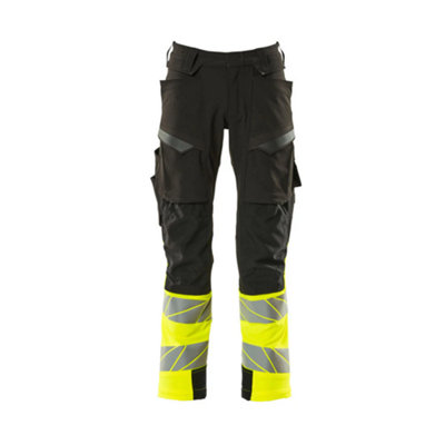 Mascot Accelerate Safe Trousers With Kneepad PocketsBlack/hi-Vis Yellow   (34.5) (Leg LengthShort) from B&Q