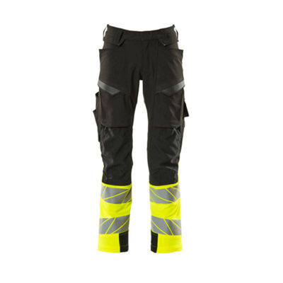 Mascot Accelerate Safe Trousers With Kneepad PocketsBlack/hi-Vis Yellow   (36.5) (Leg LengthShort) from B&Q