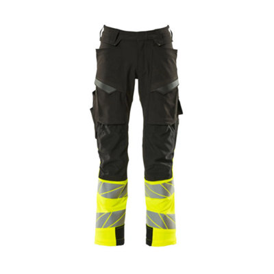 Mascot Accelerate Safe Trousers With Kneepad PocketsBlack/hi-Vis Yellow   (38.5) (Leg LengthShort) from B&Q