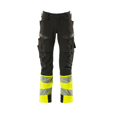 Mascot Accelerate Safe Trousers With Kneepad PocketsBlack/hi-Vis Yellow   (40.5) (Leg LengthShort) from B&Q