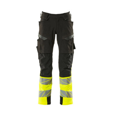 Mascot Accelerate Safe Trousers With Kneepad PocketsBlack/hi-Vis Yellow   (42.5) (Leg LengthShort) from B&Q