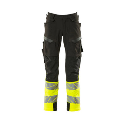 Mascot Accelerate Safe Trousers With Kneepad PocketsBlack/hi-Vis Yellow   (33.5) (Leg LengthRegular) from B&Q