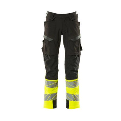 Mascot Accelerate Safe Trousers With Kneepad PocketsBlack/hi-Vis Yellow   (35.5) (Leg LengthRegular) from B&Q