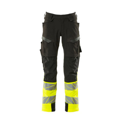 Mascot Accelerate Safe Trousers With Kneepad PocketsBlack/hi-Vis Yellow   (50.5) (Leg LengthRegular) from B&Q