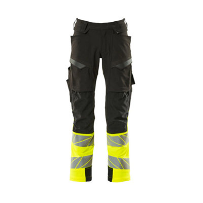 Mascot Accelerate Safe Trousers With Kneepad PocketsBlack/hi-Vis Yellow   (32.5) (Leg LengthLong) from B&Q