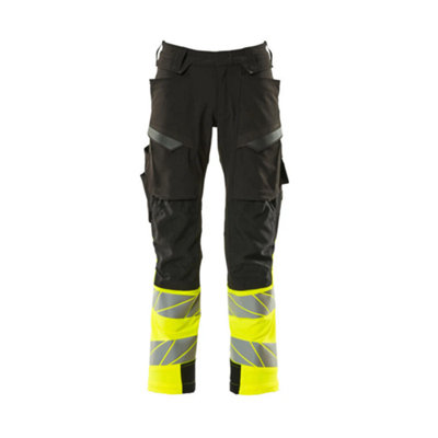 Mascot Accelerate Safe Trousers With Kneepad PocketsBlack/hi-Vis Yellow   (33.5) (Leg LengthLong) from B&Q