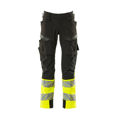 Mascot Accelerate Safe Trousers With Kneepad PocketsBlack/hi-Vis Yellow   (34.5) (Leg LengthLong) from B&Q