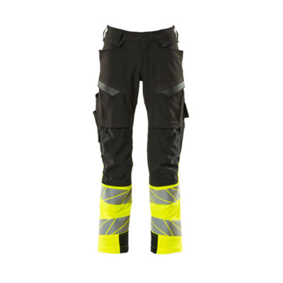 Mascot Accelerate Safe Trousers With Kneepad PocketsBlack/hi-Vis Yellow   (36.5) (Leg LengthLong) from B&Q