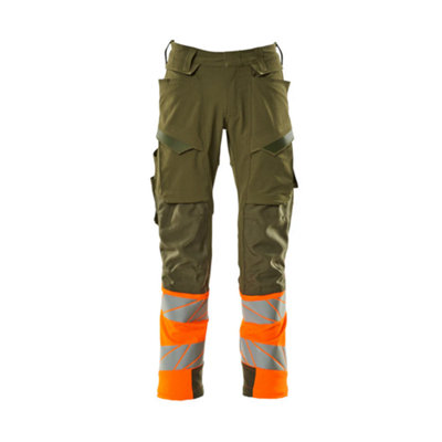 Mascot Accelerate Safe Trousers With Kneepad PocketsMoss Green/orange   (32.5) (Leg LengthShort) from B&Q