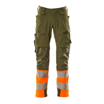 Mascot Accelerate Safe Trousers With Kneepad PocketsMoss Green/orange   (34.5) (Leg LengthShort) from B&Q