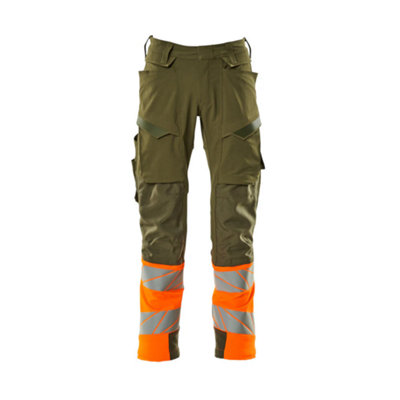 Mascot Accelerate Safe Trousers With Kneepad PocketsMoss Green/orange   (42.5) (Leg LengthShort) from B&Q