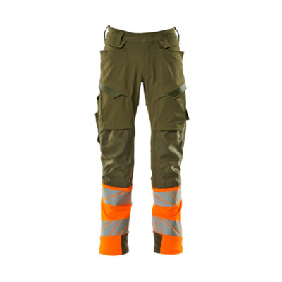 Mascot Accelerate Safe Trousers With Kneepad PocketsMoss Green/orange   (35.5) (Leg LengthRegular) from B&Q
