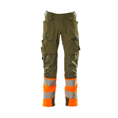 Mascot Accelerate Safe Trousers With Kneepad PocketsMoss Green/orange  (30.5) (Leg LengthLong) from B&Q