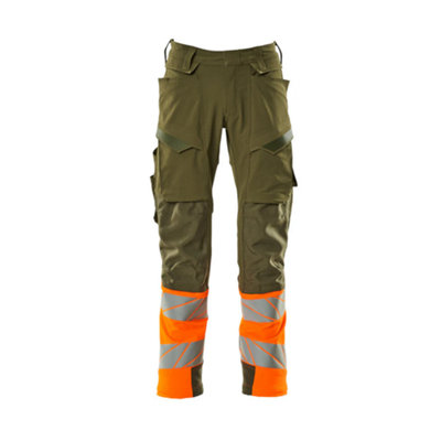 Mascot Accelerate Safe Trousers With Kneepad PocketsMoss Green/orange  (34.5) (Leg LengthLong) from B&Q
