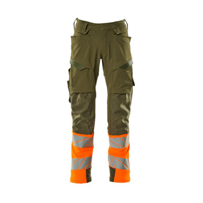 Mascot Accelerate Safe Trousers With Kneepad PocketsMoss Green/orange  (38.5) (Leg LengthLong) from B&Q