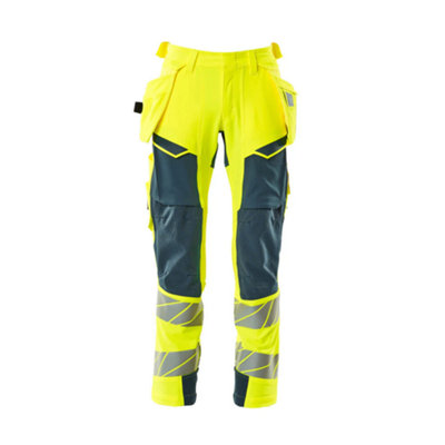 Mascot Accelerate Safe Trousers With Holster PocketsHi-Vis Yellow/dark Petroleum   (31.5) (Leg LengthShort) from B&Q
