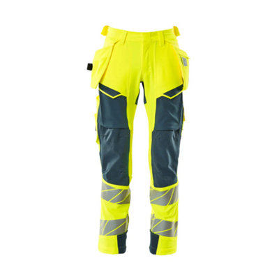 Mascot Accelerate Safe Trousers With Holster PocketsHi-Vis Yellow/dark Petroleum   (32.5) (Leg LengthShort) from B&Q