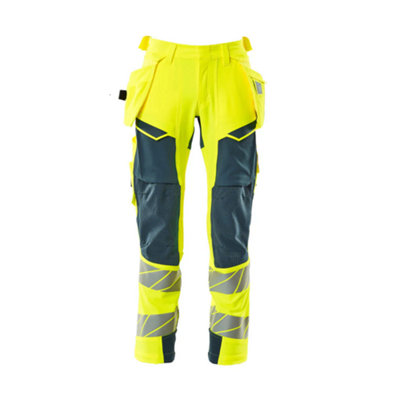 Mascot Accelerate Safe Trousers With Holster PocketsHi-Vis Yellow/dark Petroleum   (34.5) (Leg LengthShort) from B&Q