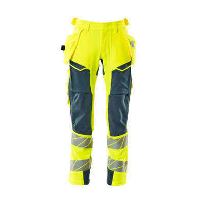 Mascot Accelerate Safe Trousers With Holster PocketsHi-Vis Yellow/dark Petroleum   (36.5) (Leg LengthShort) from B&Q