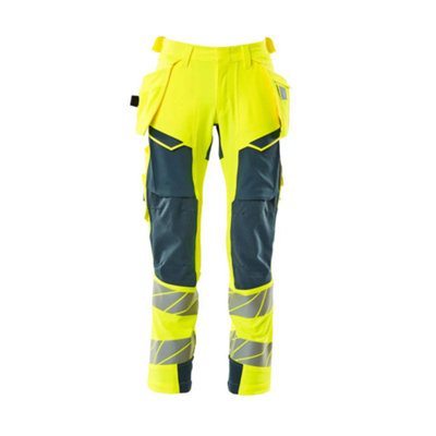 Mascot Accelerate Safe Trousers With Holster PocketsHi-Vis Yellow/dark Petroleum   (42.5) (Leg LengthShort) from B&Q