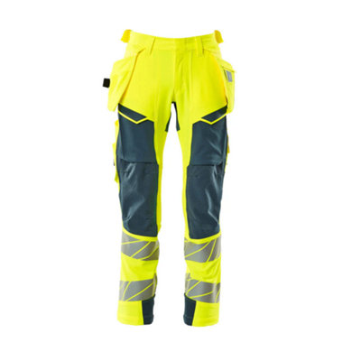 Mascot Accelerate Safe Trousers With Holster PocketsHi-Vis Yellow/dark Petroleum   (32.5) (Leg LengthRegular) from B&Q