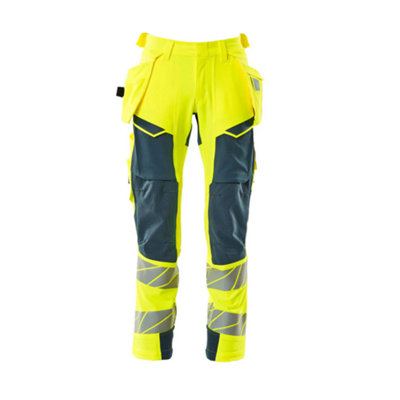Mascot Accelerate Safe Trousers With Holster PocketsHi-Vis Yellow/dark Petroleum   (34.5) (Leg LengthRegular) from B&Q