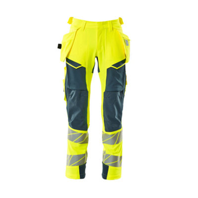 Mascot Accelerate Safe Trousers With Holster PocketsHi-Vis Yellow/dark Petroleum   (38.5) (Leg LengthRegular) from B&Q