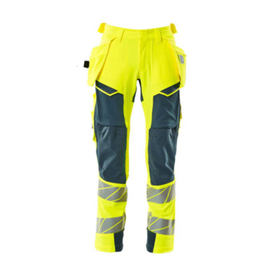 Mascot Accelerate Safe Trousers With Holster PocketsHi-Vis Yellow/dark Petroleum   (40.5) (Leg LengthRegular) from B&Q