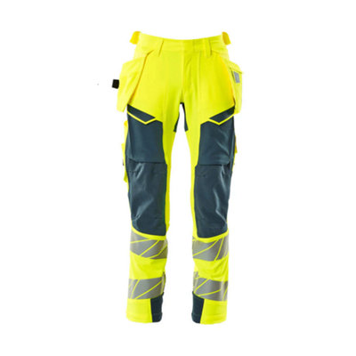 Mascot Accelerate Safe Trousers With Holster PocketsHi-Vis Yellow/dark Petroleum   (46.5) (Leg LengthRegular) from B&Q