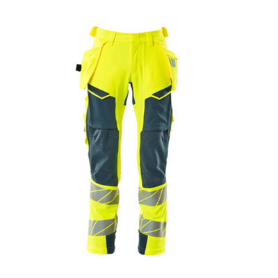 Mascot Accelerate Safe Trousers With Holster PocketsHi-Vis Yellow/dark Petroleum   (31.5) (Leg LengthLong) from B&Q