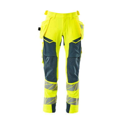 Mascot Accelerate Safe Trousers With Holster PocketsHi-Vis Yellow/dark Petroleum   (32.5) (Leg LengthLong) from B&Q