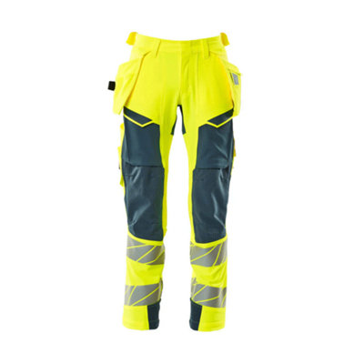 Mascot Accelerate Safe Trousers With Holster PocketsHi-Vis Yellow/dark Petroleum   (33.5) (Leg LengthLong) from B&Q