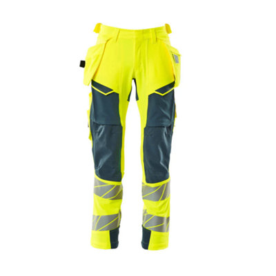 Mascot Accelerate Safe Trousers With Holster PocketsHi-Vis Yellow/dark Petroleum   (40.5) (Leg LengthLong) from B&Q