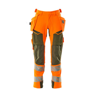 Mascot Accelerate Safe Trousers With Holster PocketsHi-Vis Orange/moss Green   (30.5) (Leg LengthShort) from B&Q