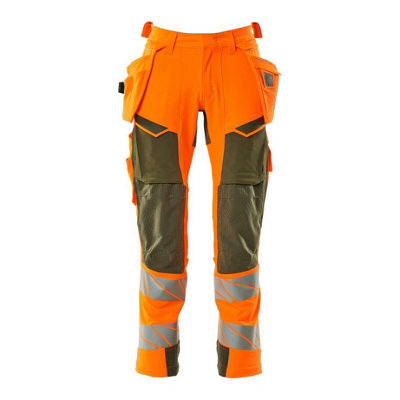 Mascot Accelerate Safe Trousers With Holster PocketsHi-Vis Orange/moss Green   (32.5) (Leg LengthShort) from B&Q