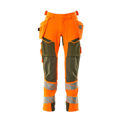 Mascot Accelerate Safe Trousers With Holster PocketsHi-Vis Orange/moss Green   (34.5) (Leg LengthShort) from B&Q