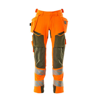 Mascot Accelerate Safe Trousers With Holster PocketsHi-Vis Orange/moss Green   (30.5) (Leg LengthRegular) from B&Q