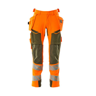 Mascot Accelerate Safe Trousers With Holster PocketsHi-Vis Orange/moss Green   (32.5) (Leg LengthRegular) from B&Q