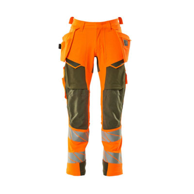 Mascot Accelerate Safe Trousers With Holster PocketsHi-Vis Orange/moss Green   (34.5) (Leg LengthRegular) from B&Q