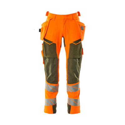 Mascot Accelerate Safe Trousers With Holster PocketsHi-Vis Orange/moss Green   (40.5) (Leg LengthRegular) from B&Q