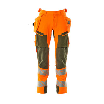 Mascot Accelerate Safe Trousers With Holster PocketsHi-Vis Orange/moss Green   (46.5) (Leg LengthRegular) from B&Q