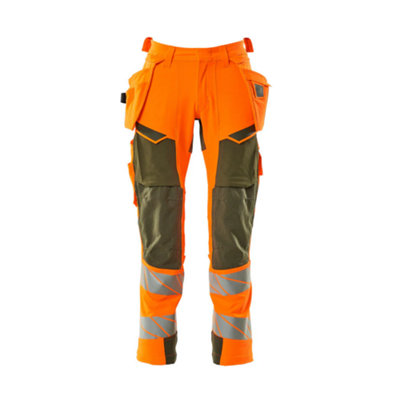 Mascot Accelerate Safe Trousers With Holster PocketsHi-Vis Orange/moss Green   (48.5) (Leg LengthRegular) from B&Q