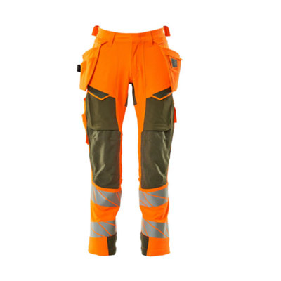 Mascot Accelerate Safe Trousers With Holster PocketsHi-Vis Orange/moss Green   (52.5) (Leg LengthRegular) from B&Q