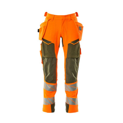 Mascot Accelerate Safe Trousers With Holster PocketsHi-Vis Orange/moss Green   (32.5) (Leg LengthLong) from B&Q