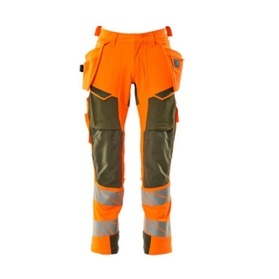 Mascot Accelerate Safe Trousers With Holster PocketsHi-Vis Orange/moss Green   (33.5) (Leg LengthLong) from B&Q