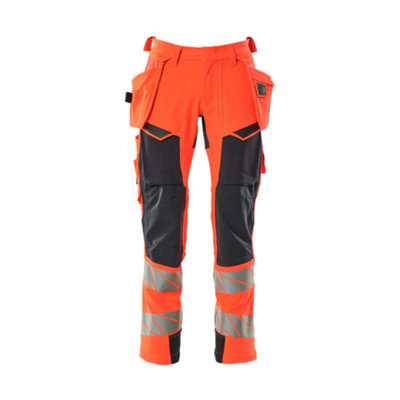 Mascot Accelerate Safe Trousers With Holster PocketsHi-Vis Red/dark Navy   (33.5) (Leg LengthShort) from B&Q