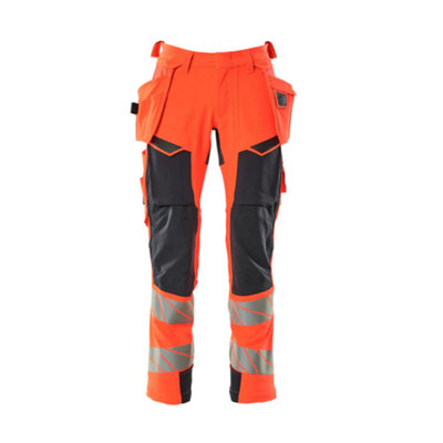 Mascot Accelerate Safe Trousers With Holster PocketsHi-Vis Red/dark Navy   (34.5) (Leg LengthRegular) from B&Q