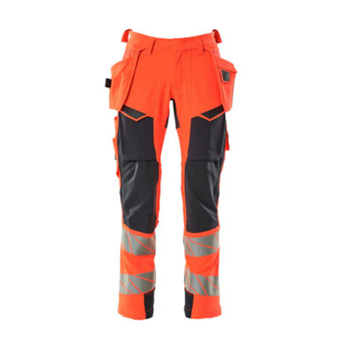 Mascot Accelerate Safe Trousers With Holster PocketsHi-Vis Red/dark Navy   (48.5) (Leg LengthRegular) from B&Q