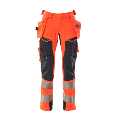 Mascot Accelerate Safe Trousers With Holster PocketsHi-Vis Red/dark Navy   (30.5) (Leg LengthLong) from B&Q