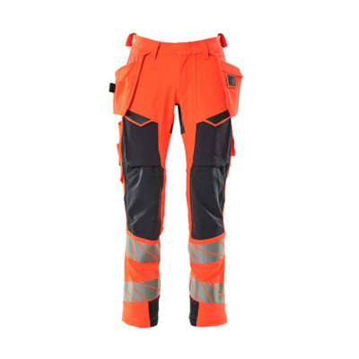 Mascot Accelerate Safe Trousers With Holster PocketsHi-Vis Red/dark Navy   (46.5) (Leg LengthLong) from B&Q